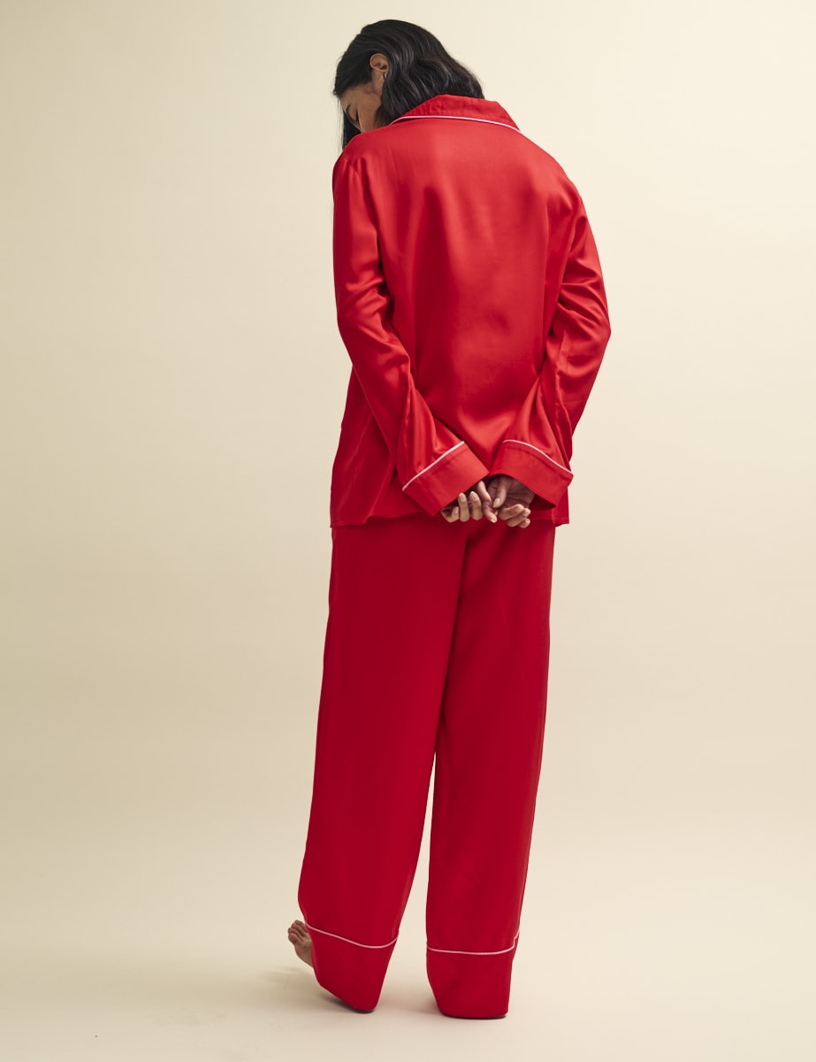 Red Collared Pyjama Trouser Set