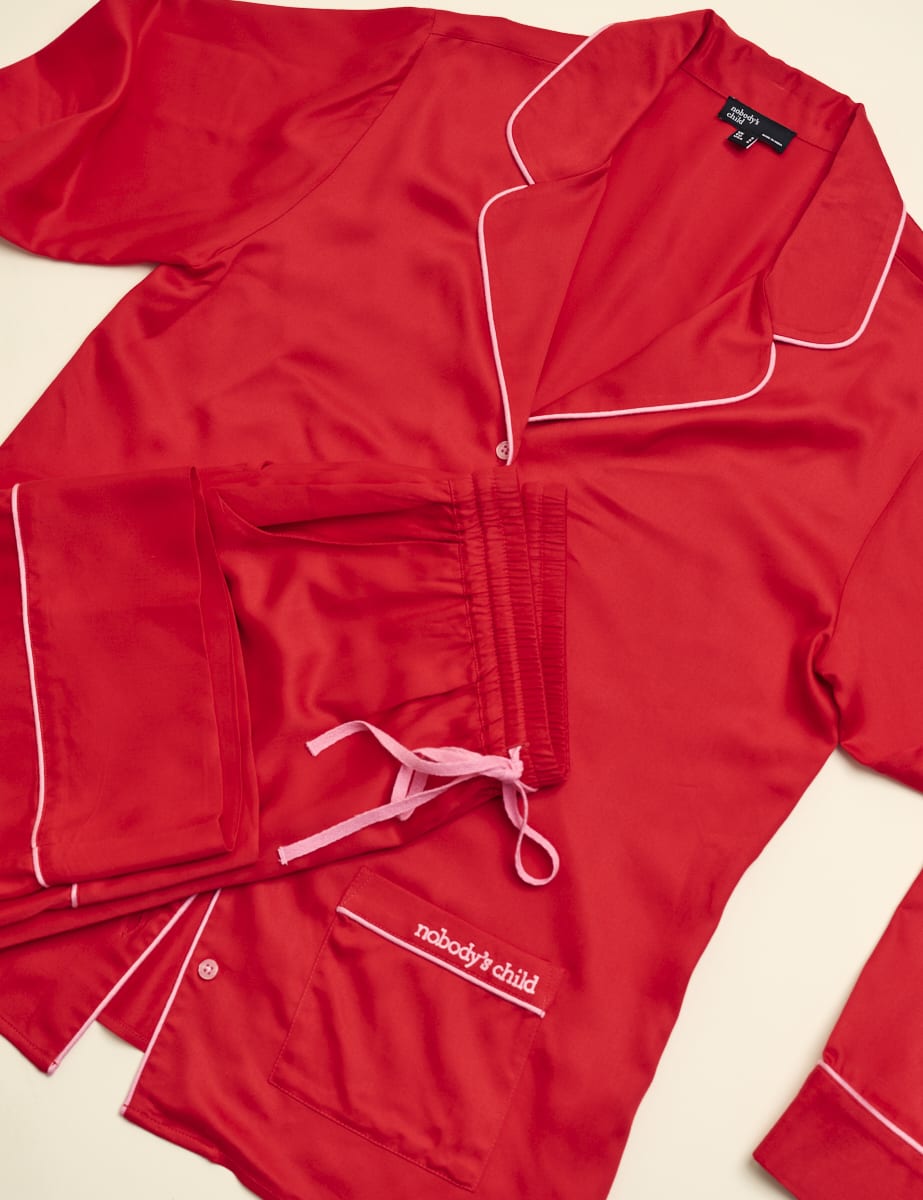 Red Collared Pyjama Trouser Set