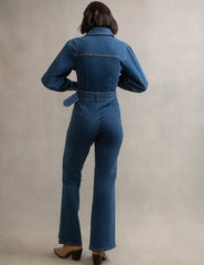 Blue Denim Balloon Sleeve Belted Olympia Jumpsuit