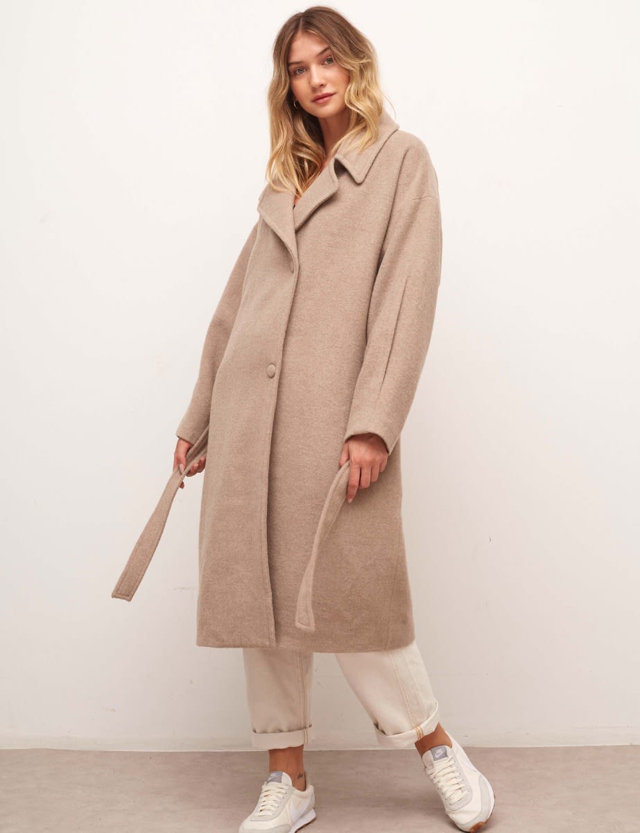 Oatmeal Hadrian Belted Long Wool Coat