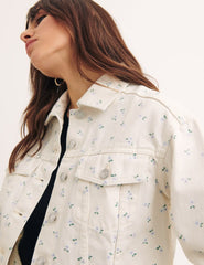 Cream Floral Cropped Printed Jacket