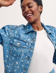 Blue Denim Embroidered Boxy Jacket