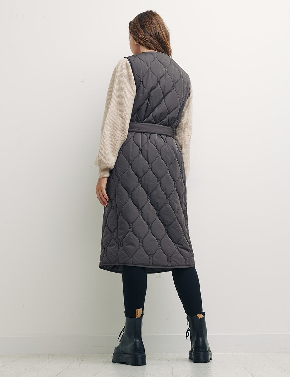 Brown Kate Longline Onion Quilted Gilet