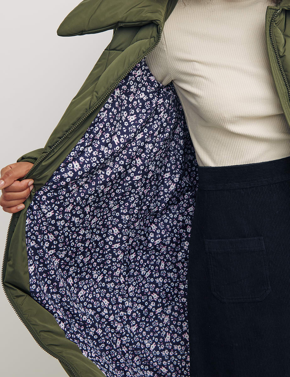 Green Miranda Long Diamond Quilted Puffer Jacket