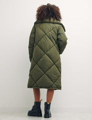 Green Miranda Long Diamond Quilted Puffer Jacket
