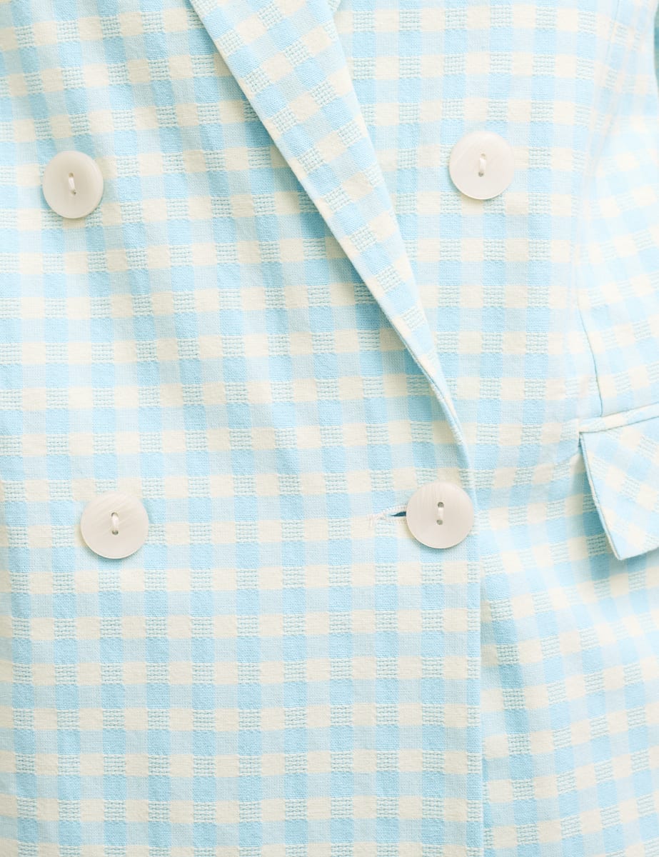 Blue Gingham Check Riley Double Breasted Blazer