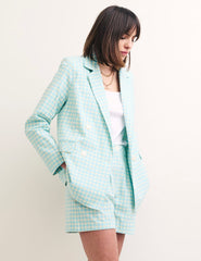 Blue Gingham Check Riley Double Breasted Blazer