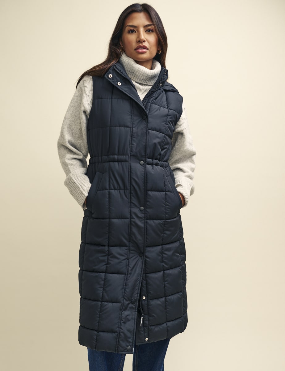 Black Long Line Puffer Gilet