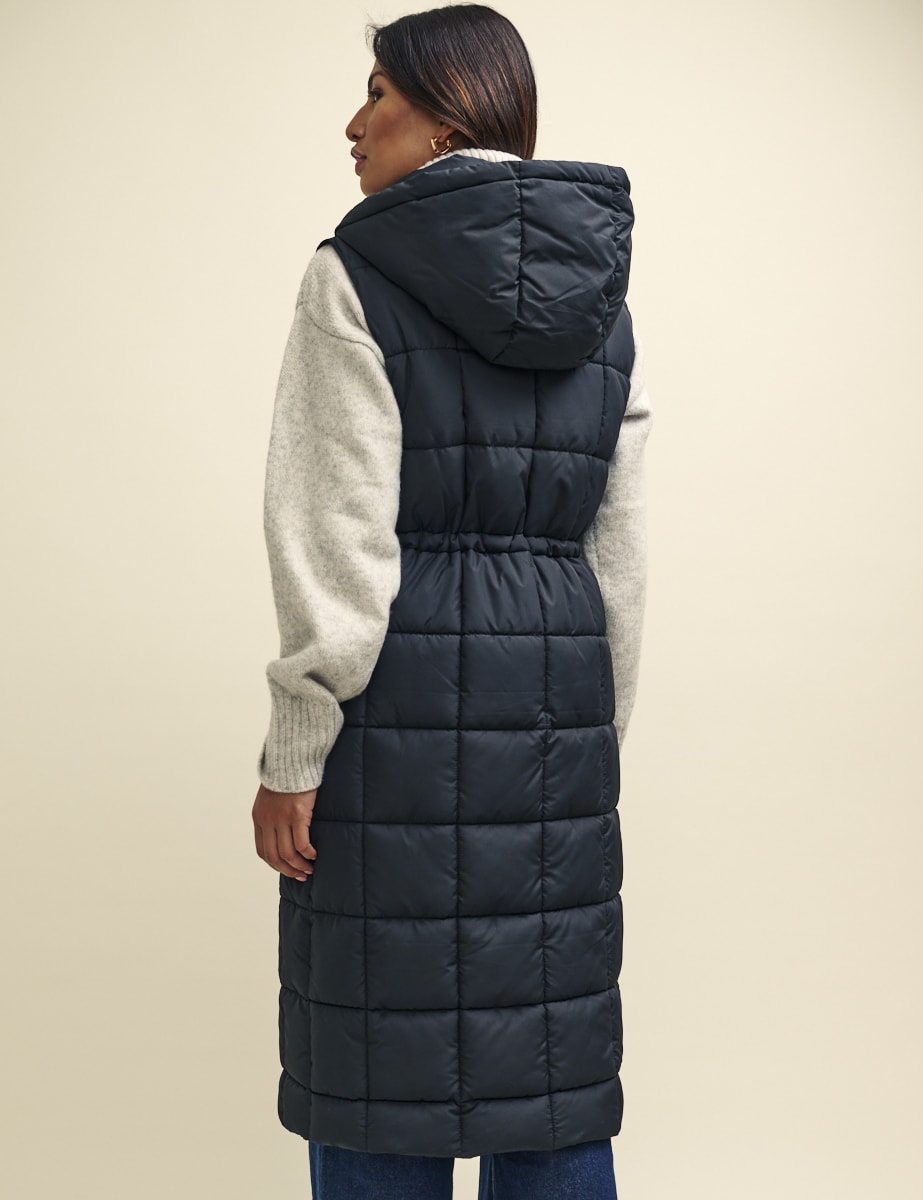 Black Long Line Puffer Gilet