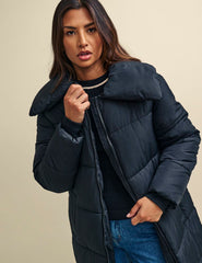 Black Long Line Puffer Coat