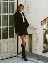 Black Denim Cord Trimmed Swing Jacket