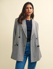 Black Puppytooth Check Double Breasted Blazer