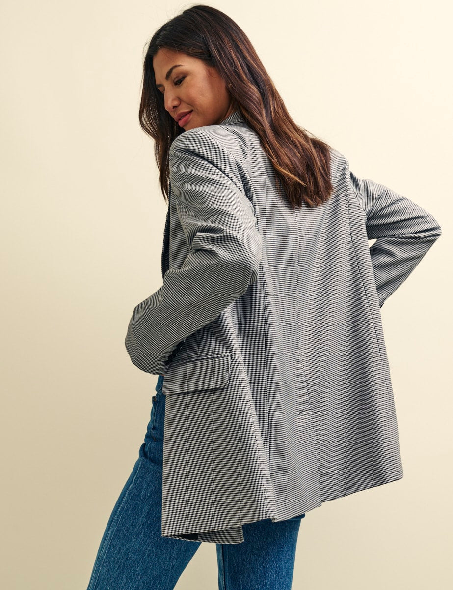 Black Puppytooth Check Double Breasted Blazer