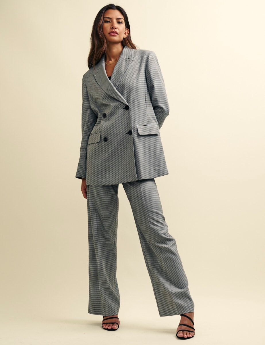 Black Puppytooth Check Double Breasted Blazer