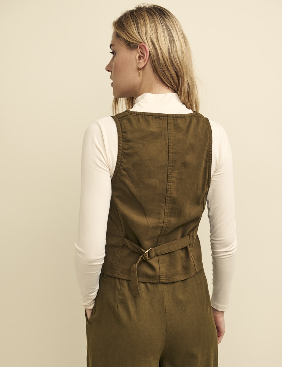 Khaki Green Twill Waistcoat