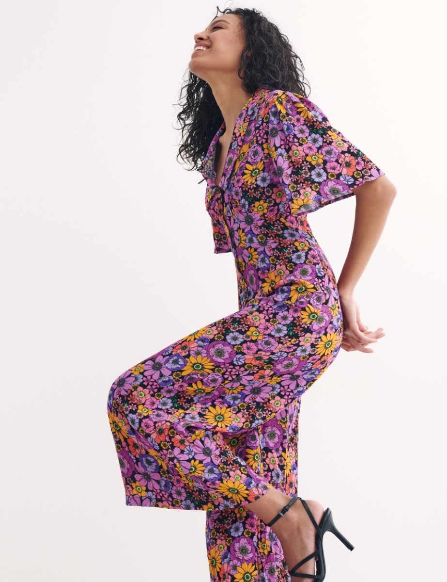 Purple Big Floral Daisy Jumpsuit