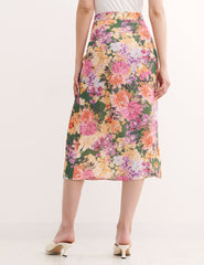 Petite Multi Floral Sara Midi Skirt
