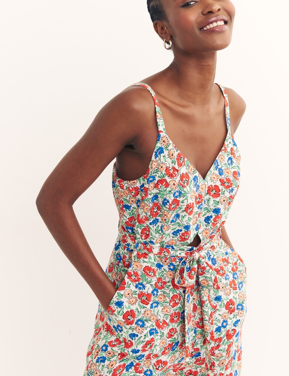 Multi Ditsy Floral Olive Jumpsuit