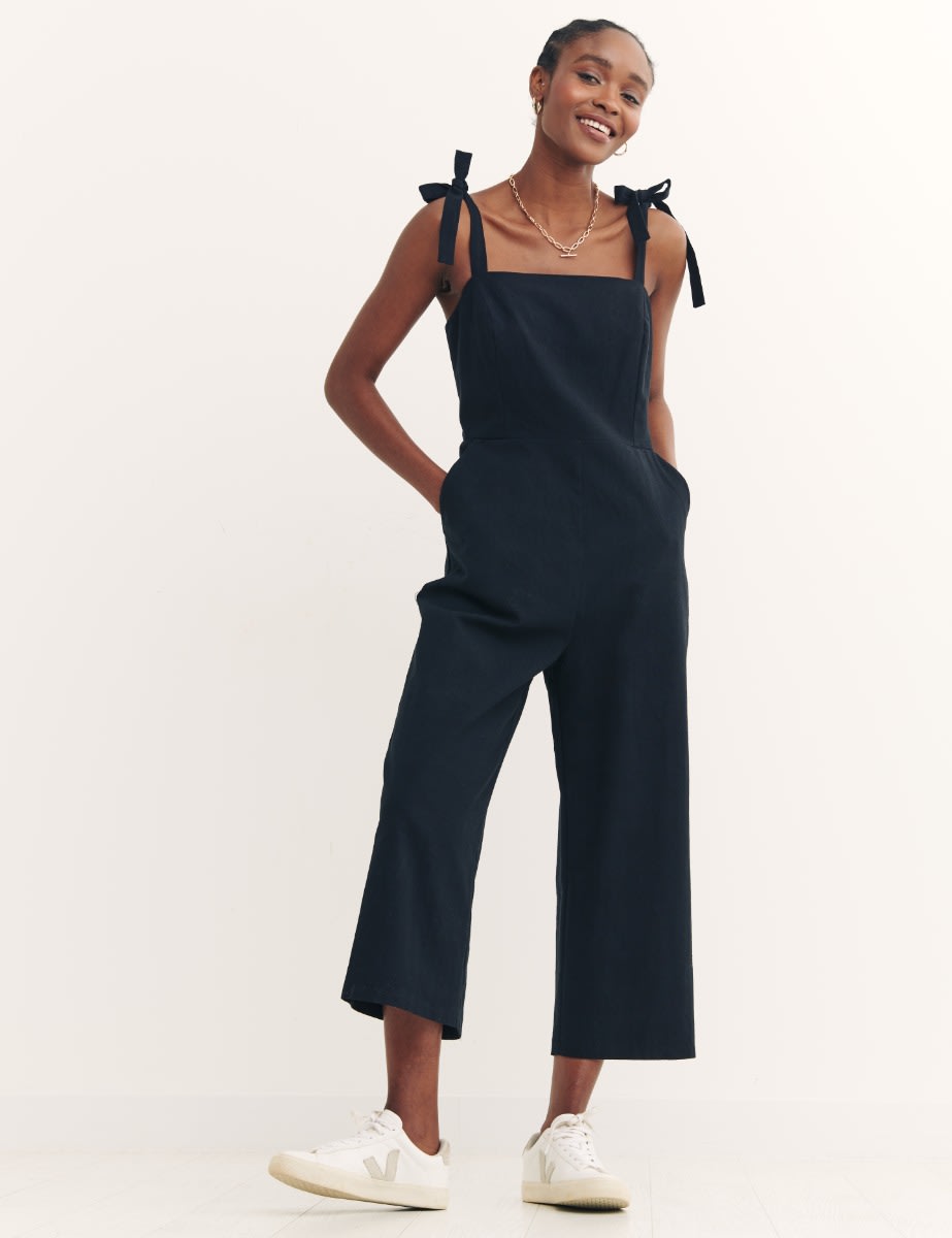 Black Meg Linen Blend Jumpsuit