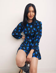 Blush Floral Blue Petite L/S Serena Mini Dress