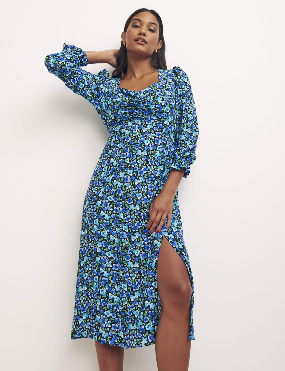 Aurelia Floral Blue Petite Rosie Midi Dress