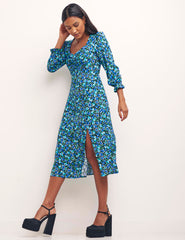 Aurelia Floral Blue Petite Rosie Midi Dress