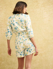 White Ditsy Floral Tie Front Fay Playsuit
