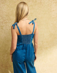 Blue Denim Tie Shoulder Meg Jumpsuit