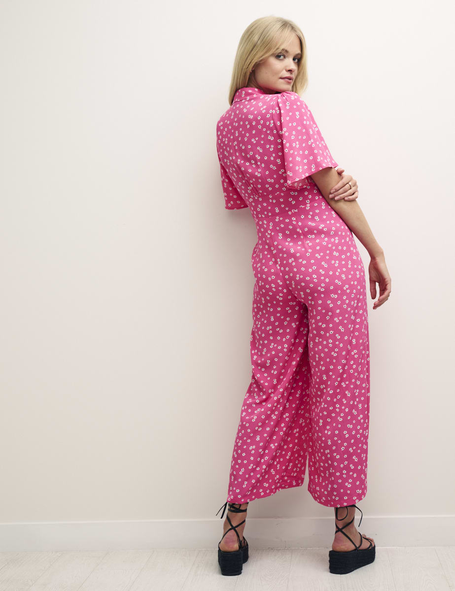 Pink Ditsy Floral Collared Daisy Jumpsuit