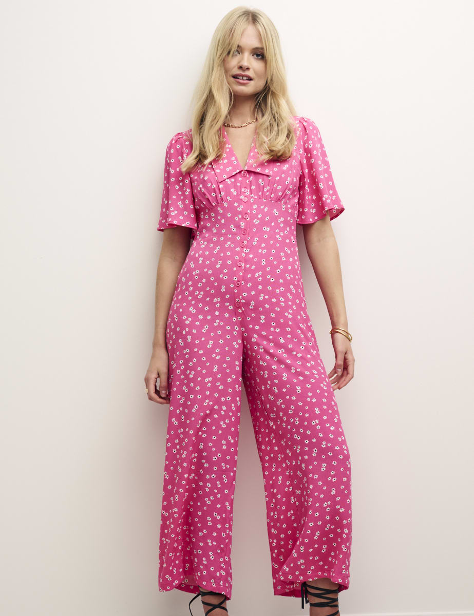 Pink Ditsy Floral Collared Daisy Jumpsuit