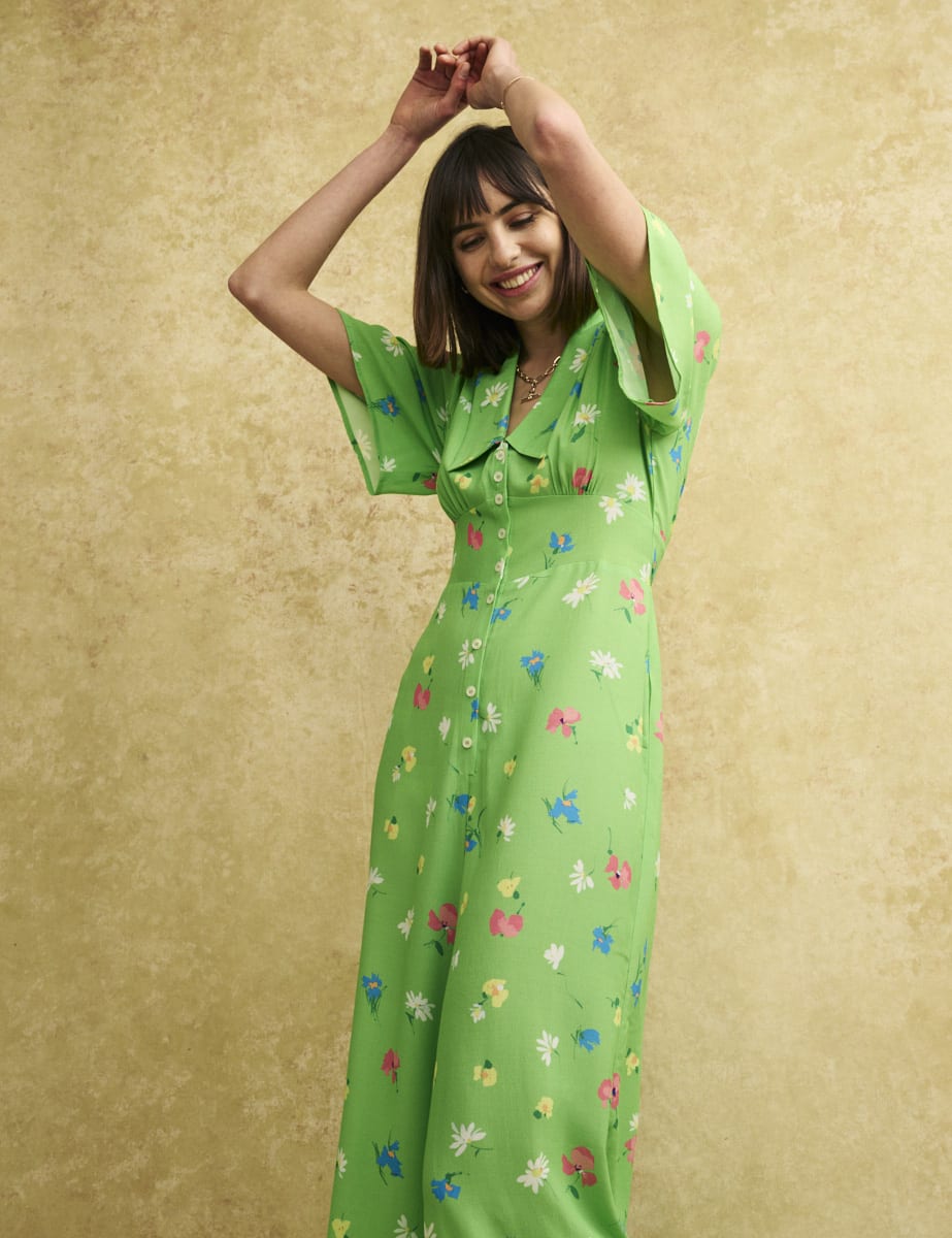 Green Floral Daisy Jumpsuit
