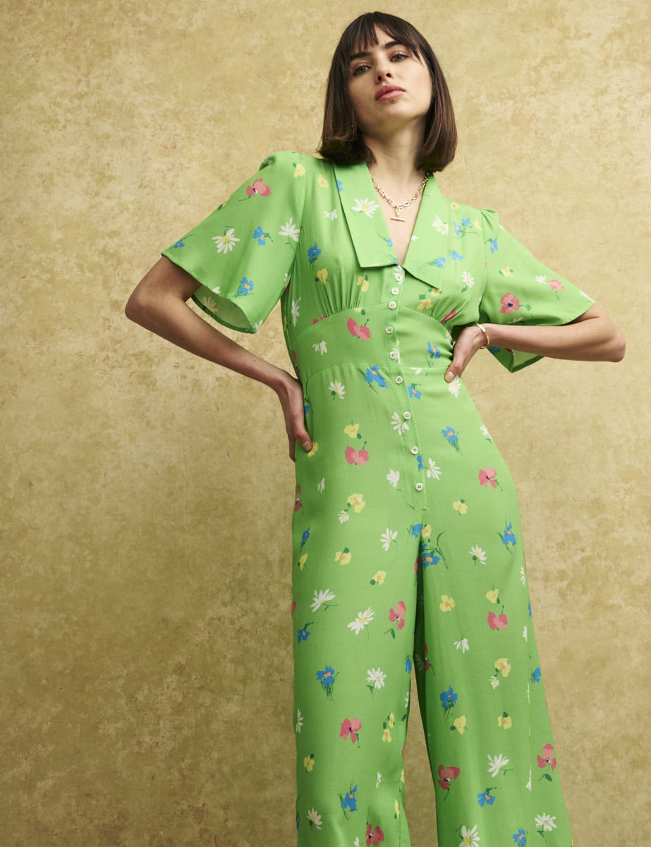 Green Floral Daisy Jumpsuit