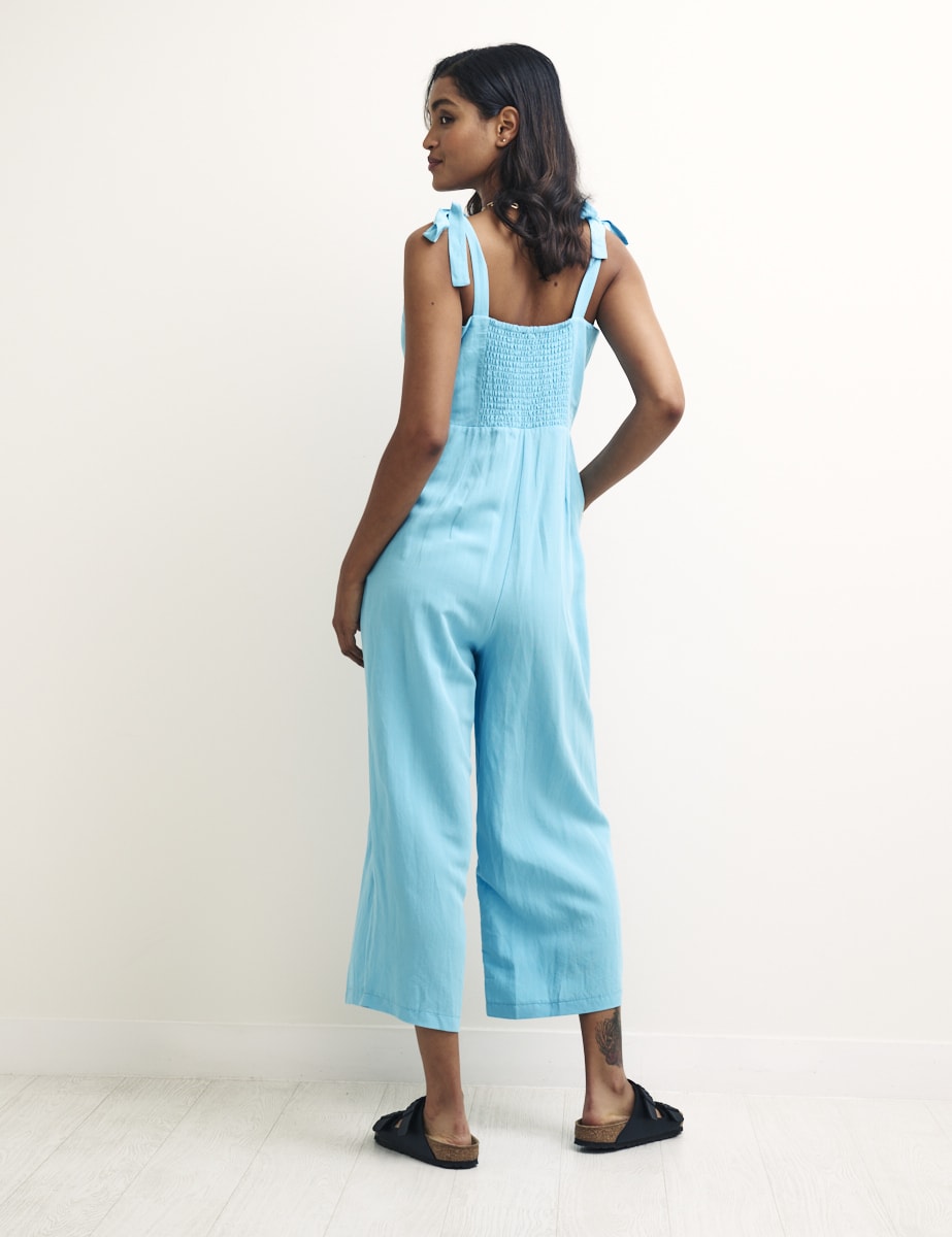 Petite Blue Tie Shoulder Meg Jumpsuit