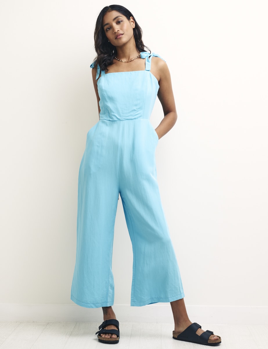 Petite Blue Tie Shoulder Meg Jumpsuit