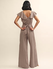 Petite Brown Geo Print Flutter Sleeve Suki Jumpsuit