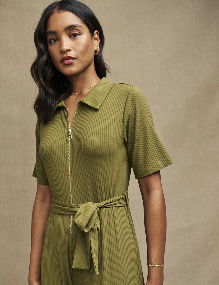 Fearne Cotton Khaki Green Zip Up Connor Jumpsuit