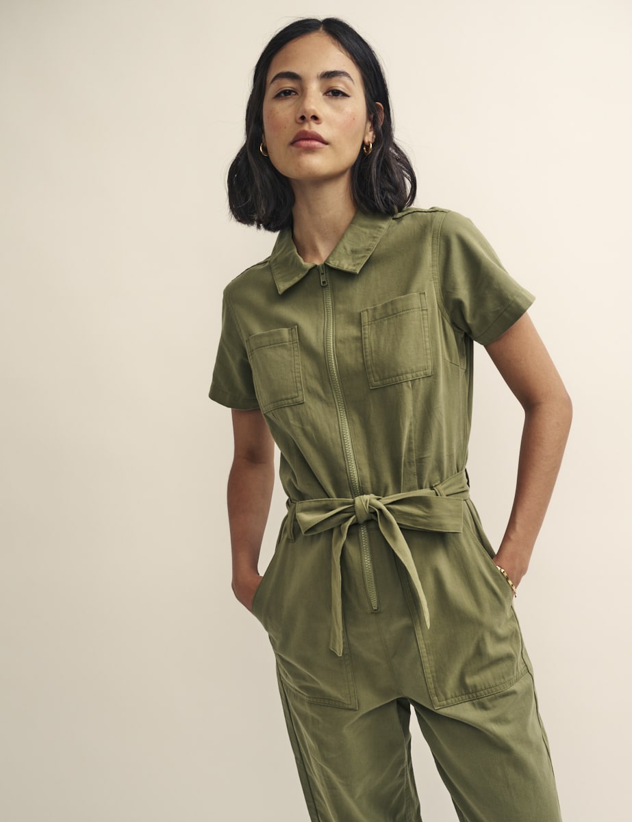 Petite Khaki Utility Zip Up Portland Jumpsuit