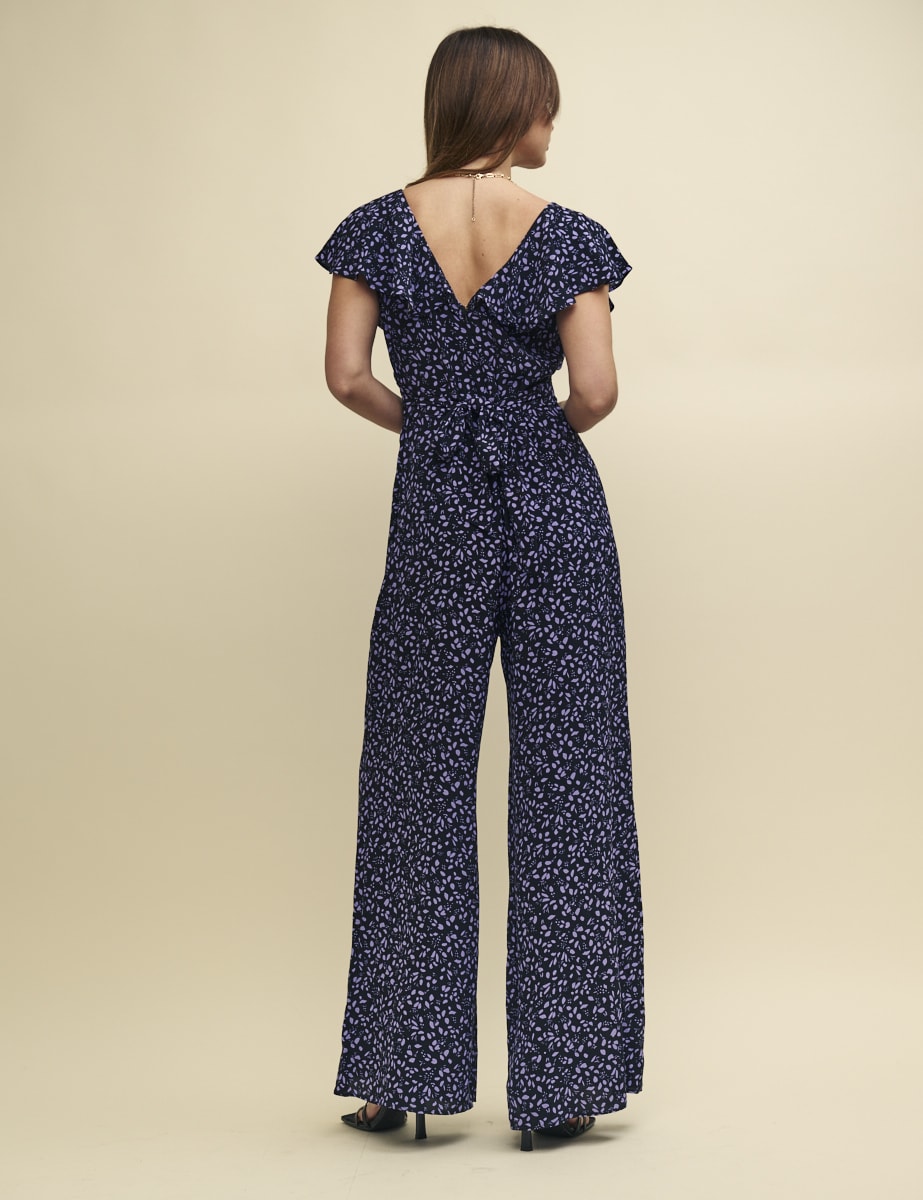 Purple Ditsy Floral Flutter Sleeve Suki Jumpsuit