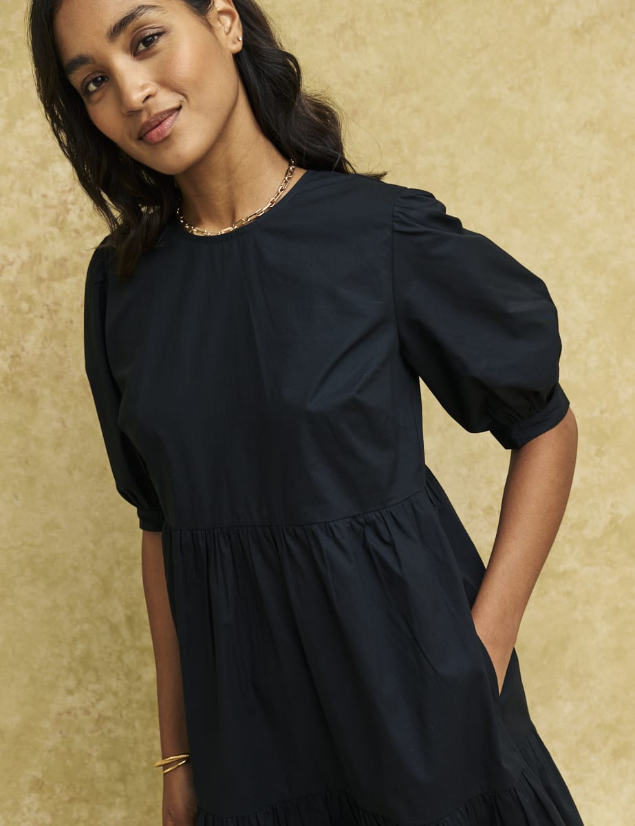 Petite Black Rochelle Smock Midi Dress