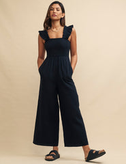 Black Frill Sleeve Shirred Maya Jumpsuit
