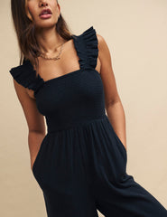 Black Frill Sleeve Shirred Maya Jumpsuit