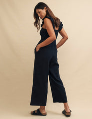Black Frill Sleeve Shirred Maya Jumpsuit