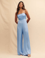 Blue Satin Jaquard Maddy Jumpsuit