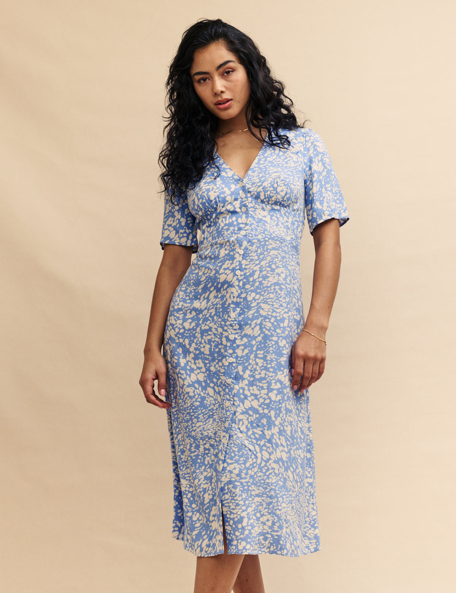 Petite Blue Printed Alexa Midi Dress