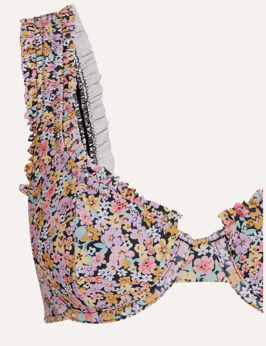 Multi Ditsy Floral Jemina Frill Trim Bralette Bikini Top