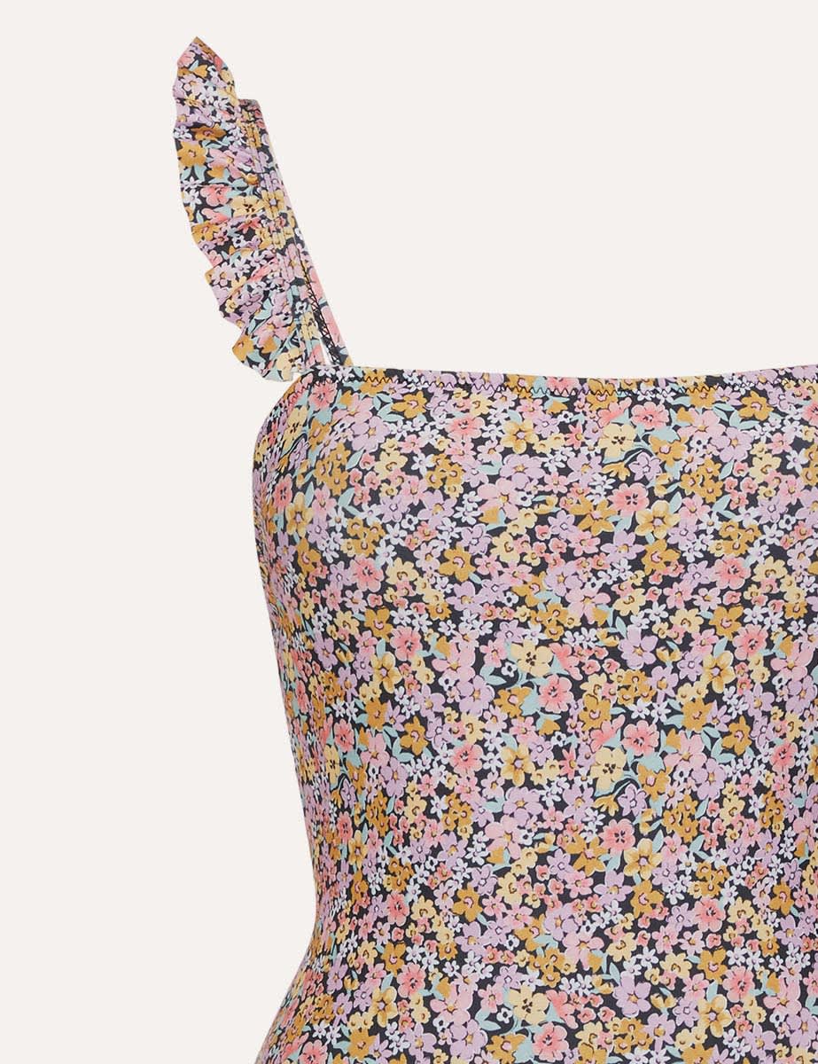 Multi Ditsy Floral Laura Frill Strap Square Neck Swimsuit