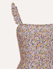 Multi Ditsy Floral Laura Frill Strap Square Neck Swimsuit
