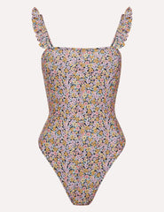 Multi Ditsy Floral Laura Frill Strap Square Neck Swimsuit