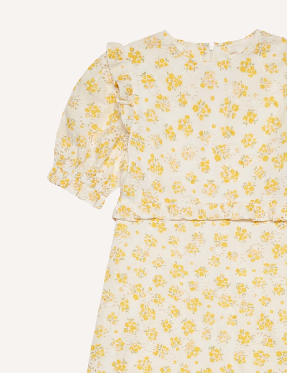 Somebody's Child Yellow Big Floral Felicia Broderie Midi Dress