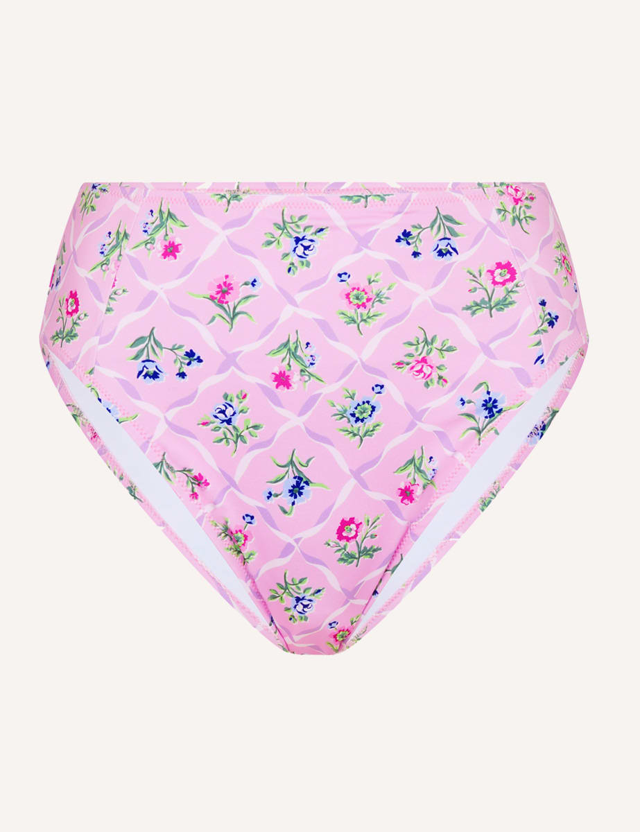 Pink Floral High Waist Bikini Bottom